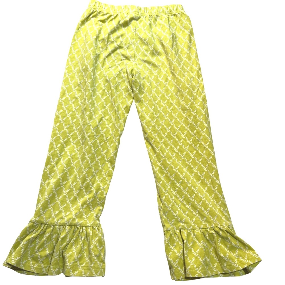 Wildflowers Girls Lime Green Ruffle Hem Flare Pants Size 6 S18B312 Button Detail